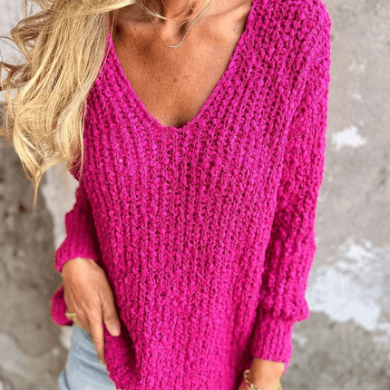 Aliya | Gezellige TextuRood gebreide trui