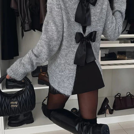 Rebecca | Elegant Velvet Bow Knit Sweater