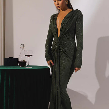 Heather | Glitter V-Neck Maxi Dress
