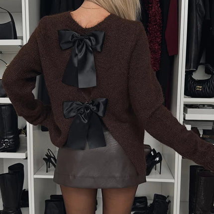 Rebecca | Elegant Velvet Bow Knit Sweater